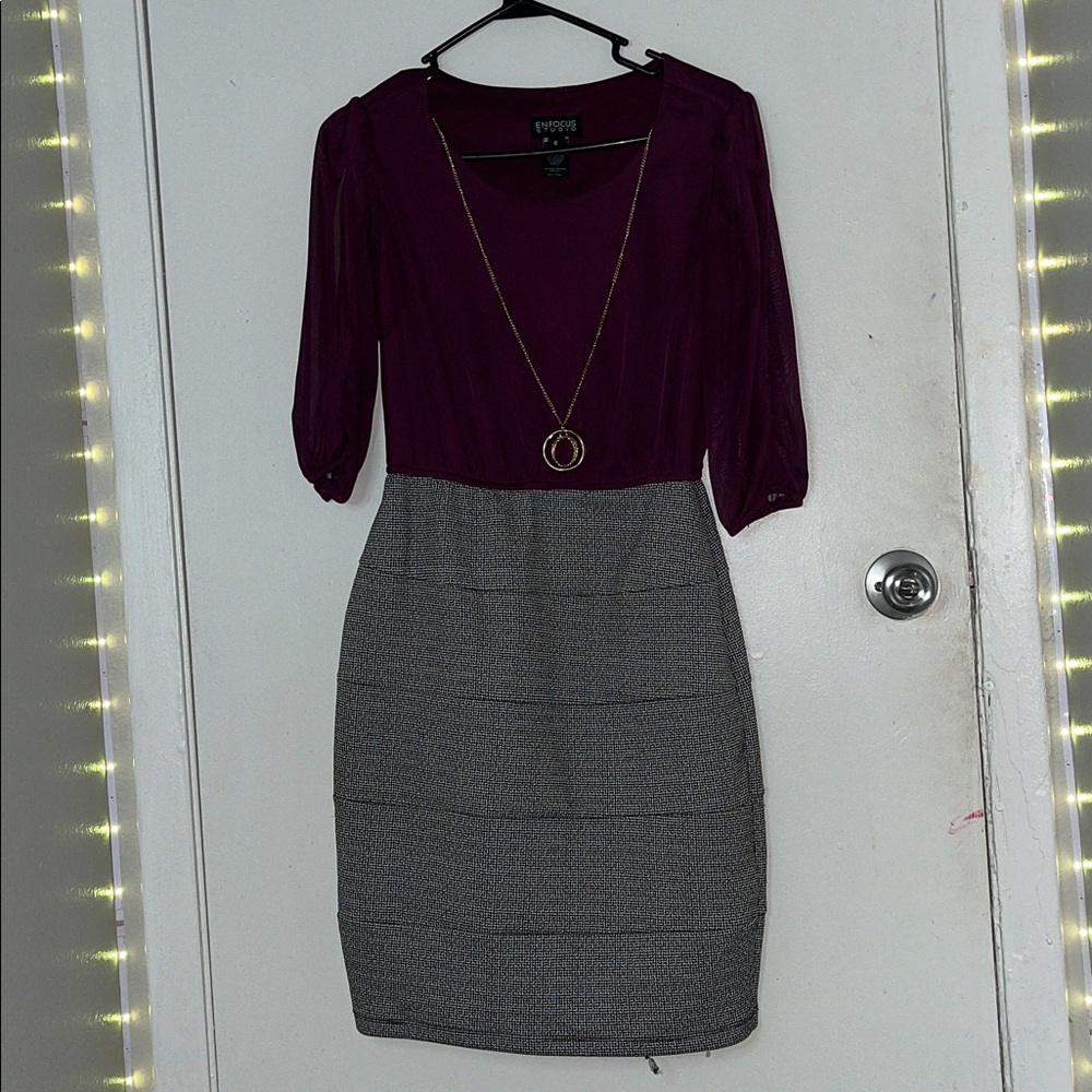 Purple and Gray Dress with Necklace